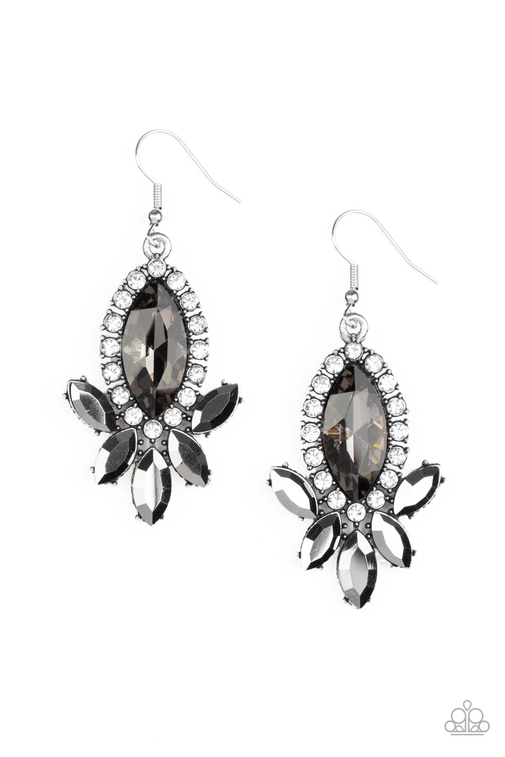 Serving Up Sparkle - Silver Hematite Rhinestone Earring Paparazzi E1658