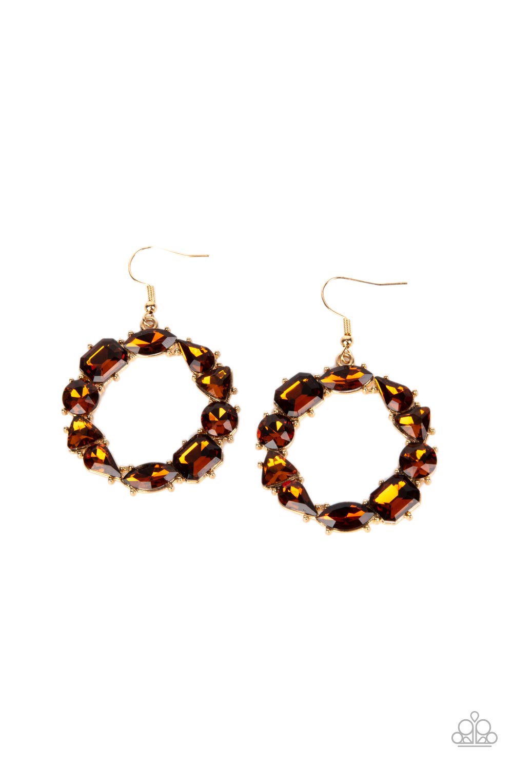 GLOWING in Circles - Brown Rhinestone Earring Paparazzi E0573