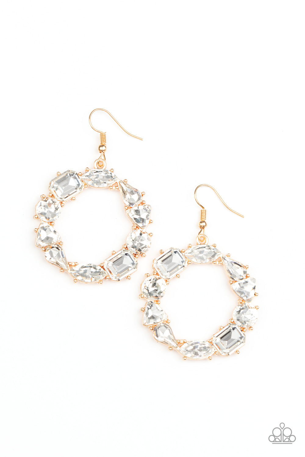 GLOWING in Circles - Gold Rhinestone Earring Paparazzi E0726