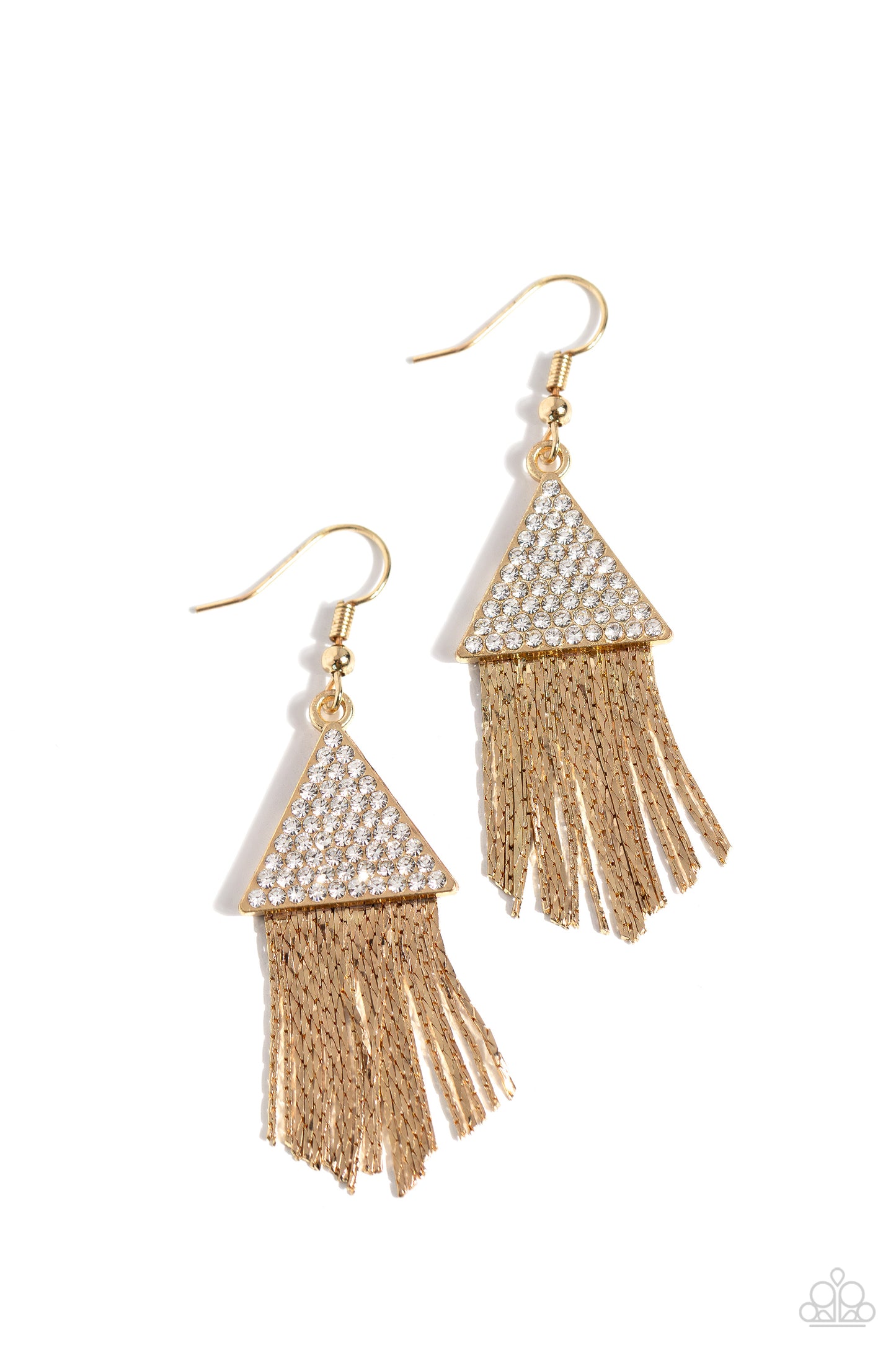 Pyramid SHEEN - Gold Chain Tasseled White Rhinestone Earring E1717