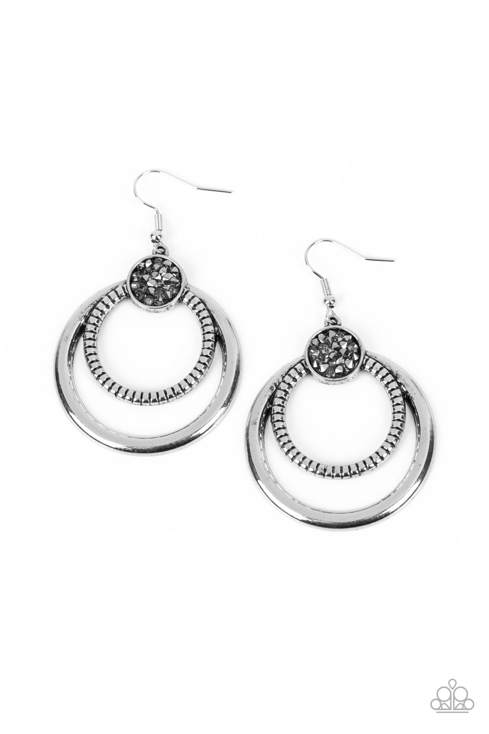 Spun Out Opulence - Silver Hematite Rhinestone Earring Paparazzi E0560