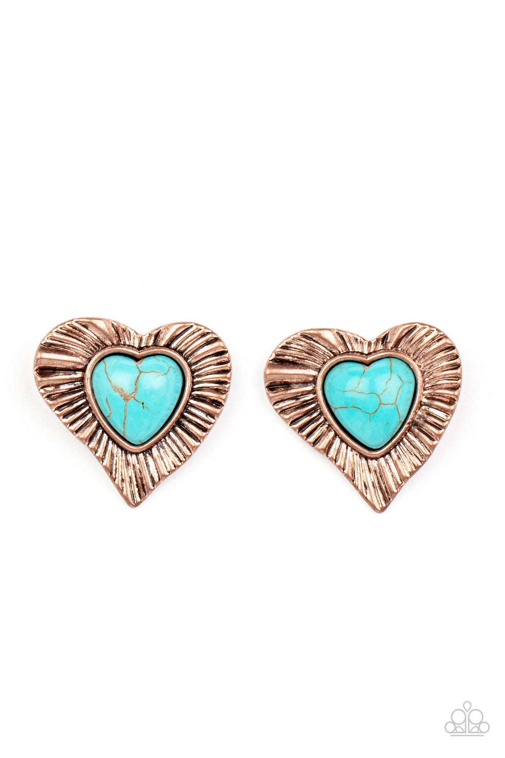 Rustic Romance - Copper Blue Cracked Stone Heart Earring Paparazzi E0132