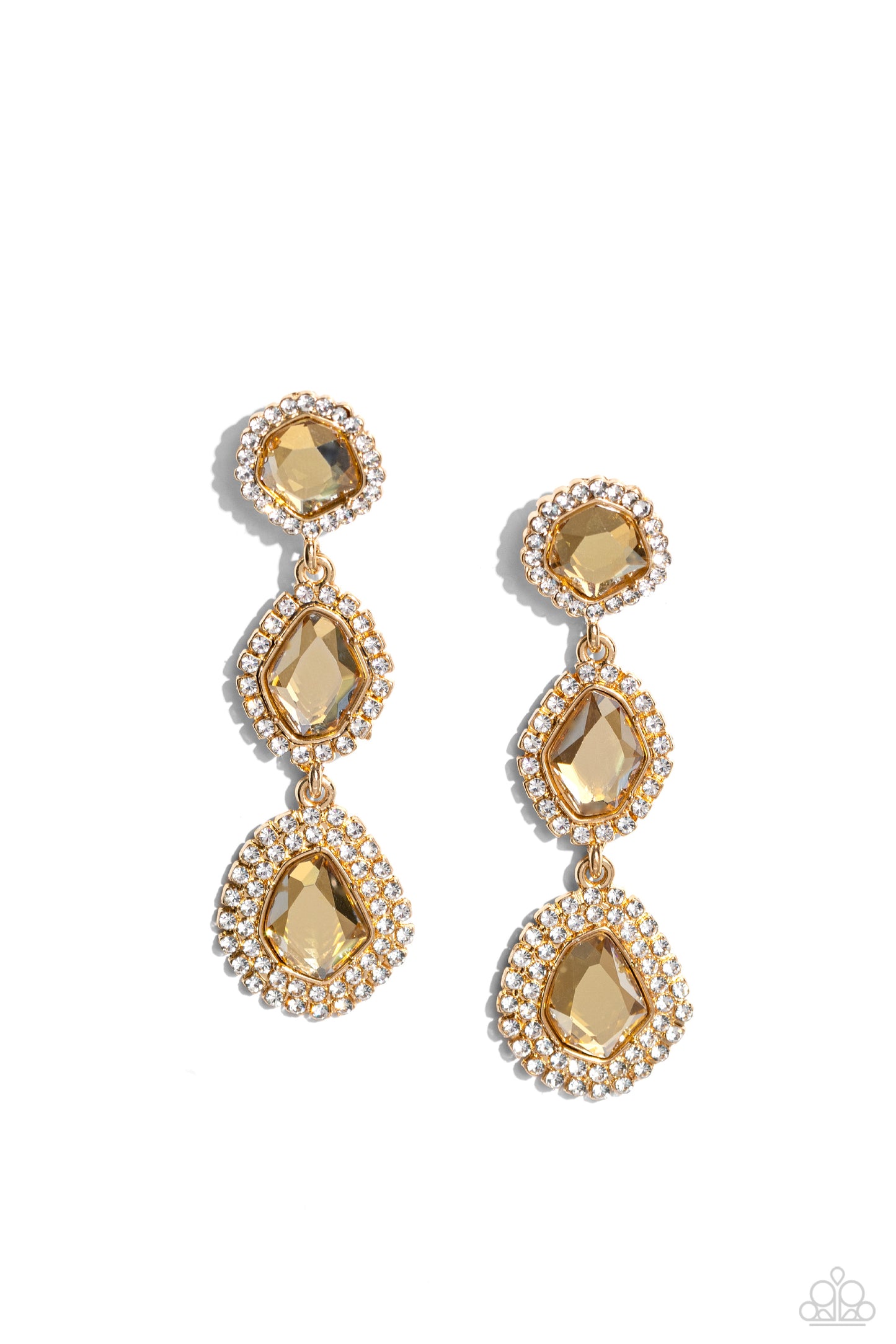 Prove Your ROYALTY - Gold Gem White Rhinestone Post Earring Paparazzi E1746