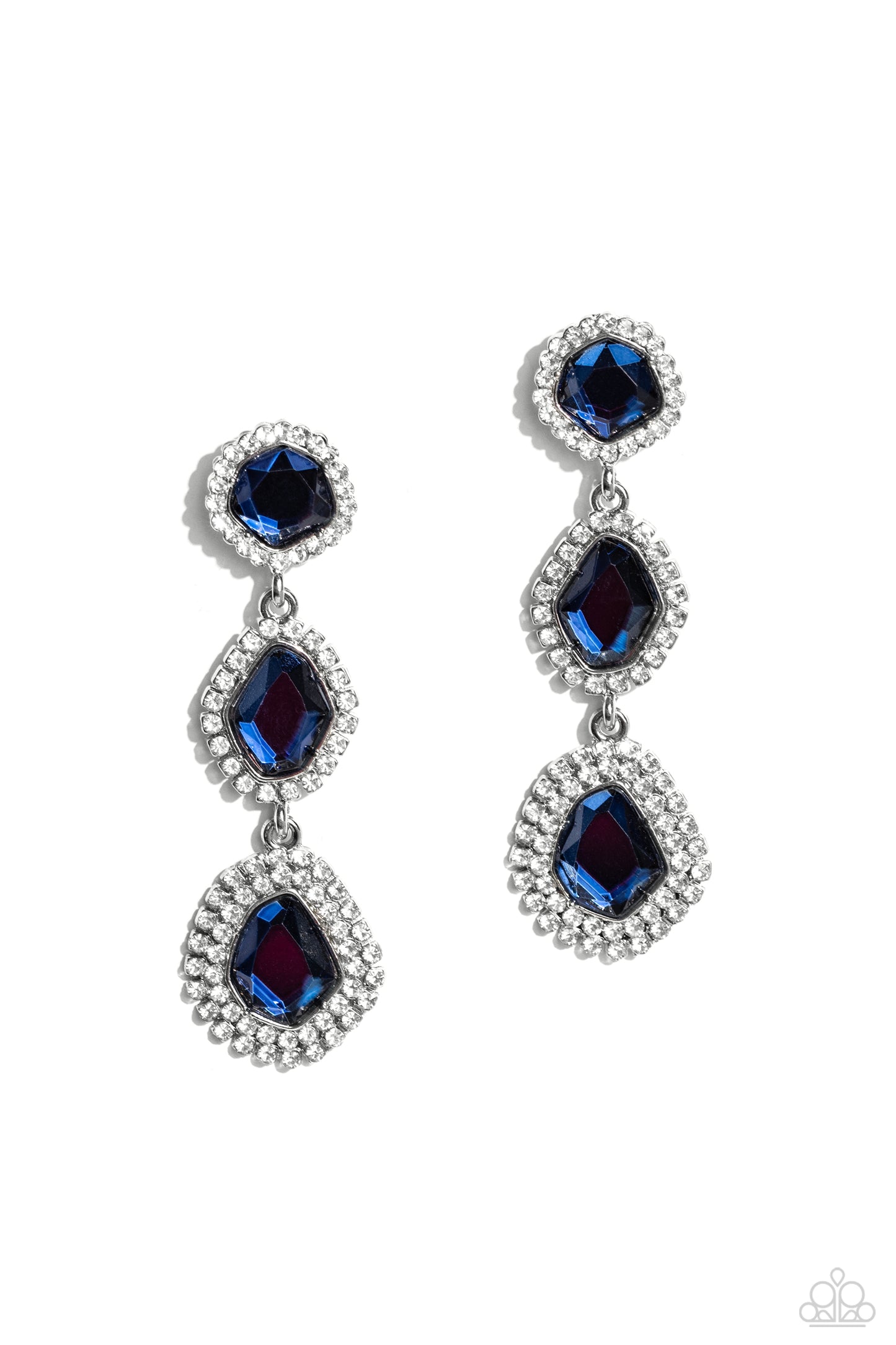 Prove Your ROYALTY - Blue Mykonos Gem White Rhinestone Post Earring Paparazzi E1530