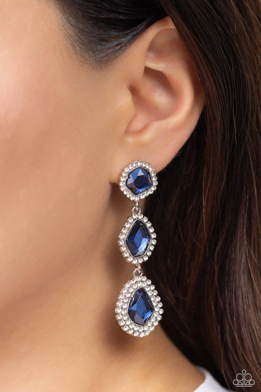 Prove Your ROYALTY - Blue Mykonos Gem White Rhinestone Post Earring Paparazzi E1530