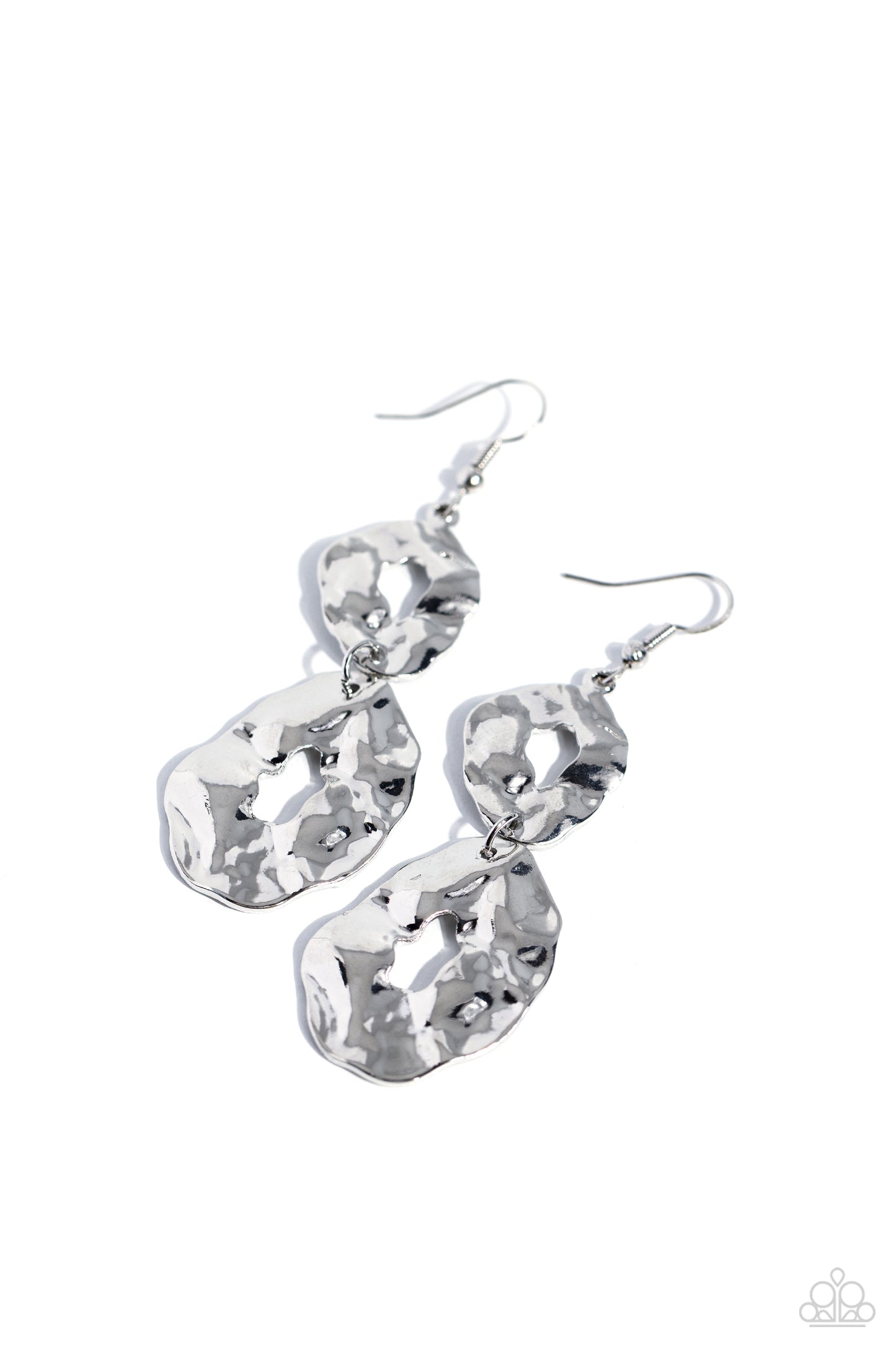 Gallery Gravitas - Silver Hammered Asymmetrical Frame Earring Paparazzi E1536