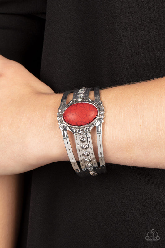 Mojave Mecca - Red Stone Santa Fe Style Cuff Bracelet Paparazzi B1095