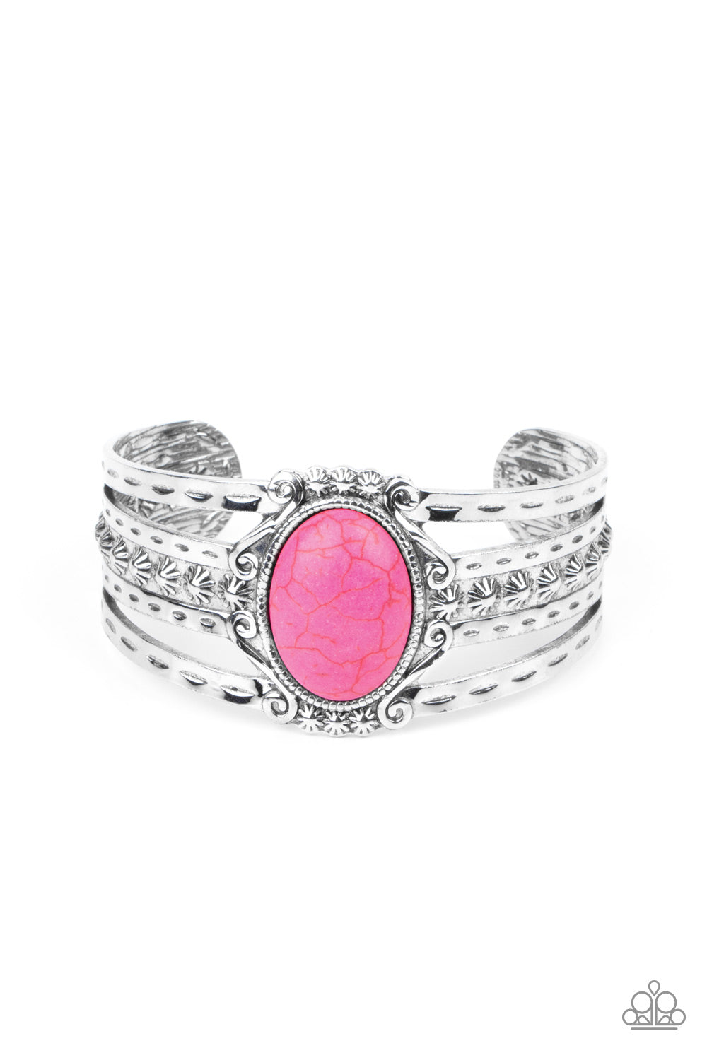 Mojave Mecca - Pink Fuchsia Fedora Stone Cuff Santa Fe Style Bracelet Paparazzi B1046