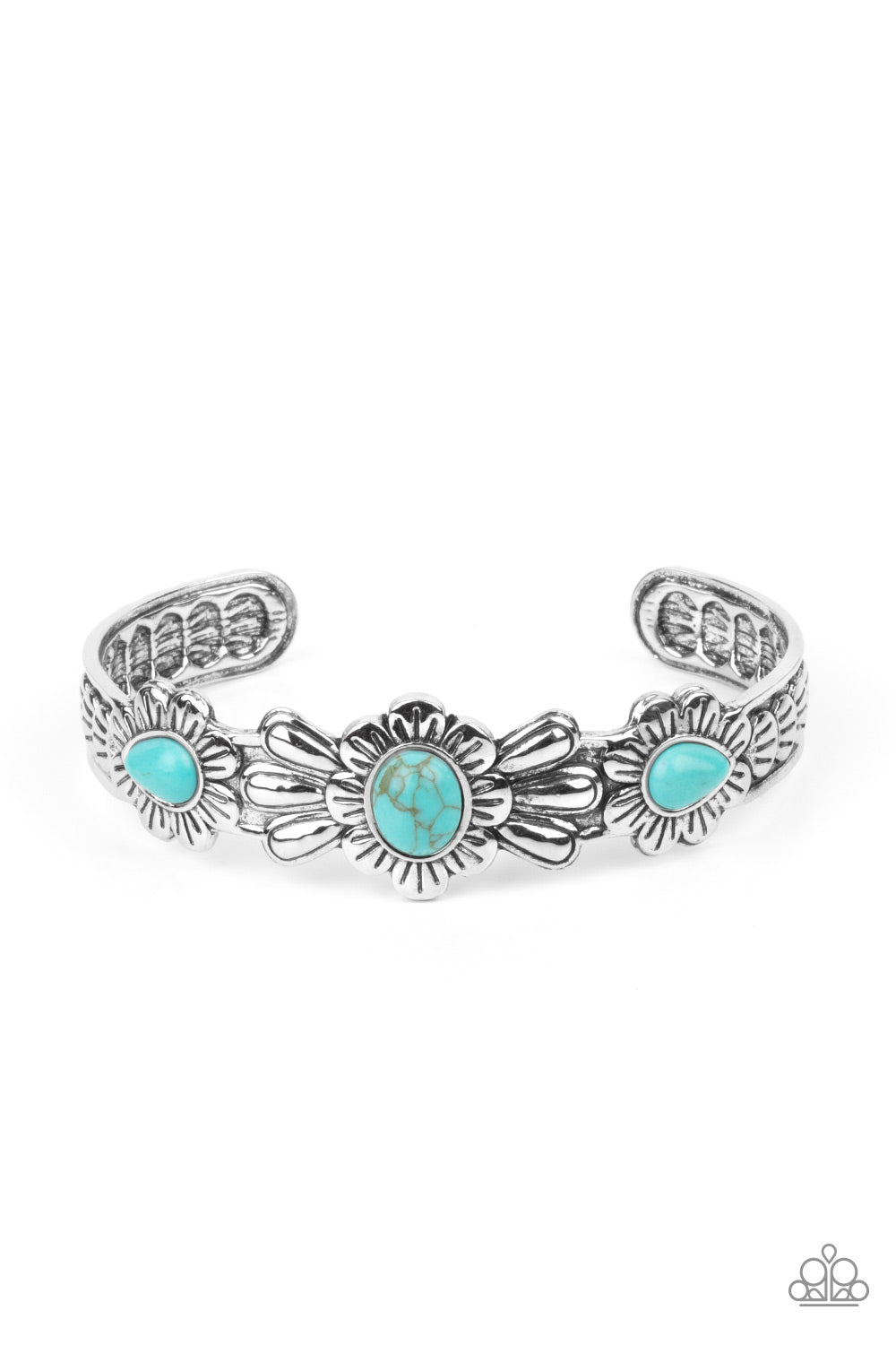 Winslow Walkabout - Blue Turquoise Wildflower Stone Santa Fe Style Cuff Bracelet Paparazzi B1364