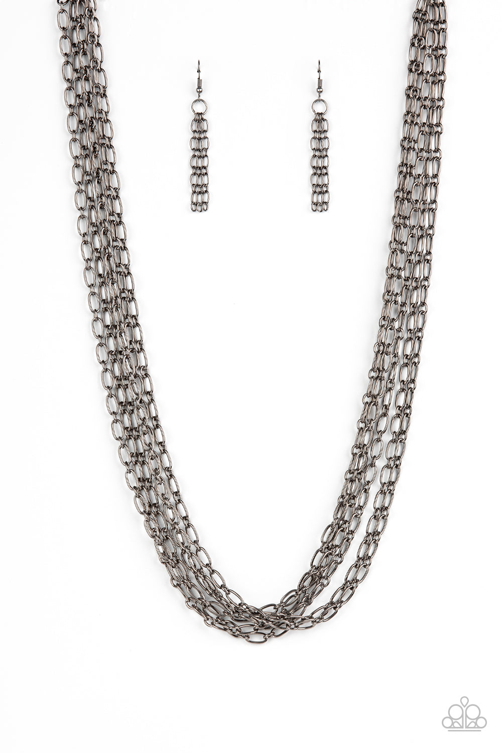 Dynamite Dynamo - Black Gunmetal Multi Chain Necklace Paparazzi N1293