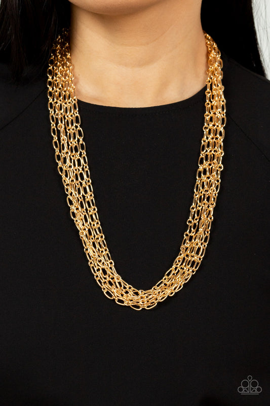 Dynamite Dynamo - Gold Multi Chain Necklace Paparazzi N1306