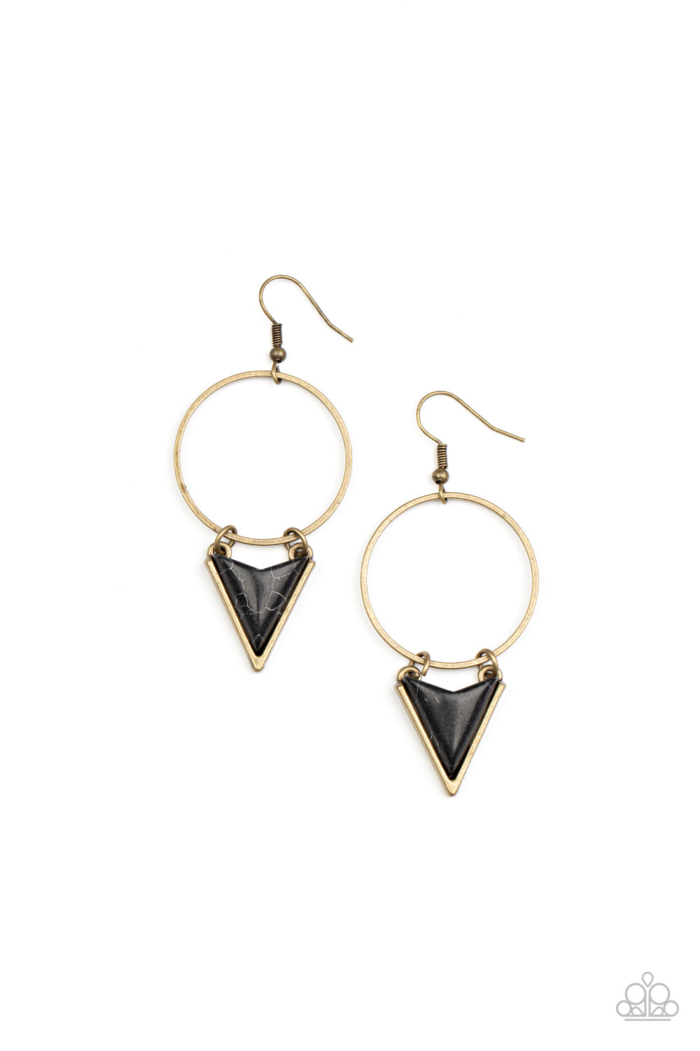 Sahara Shark - Brass & Black Stone Santa Fe Style Earring Paparazzi E1272