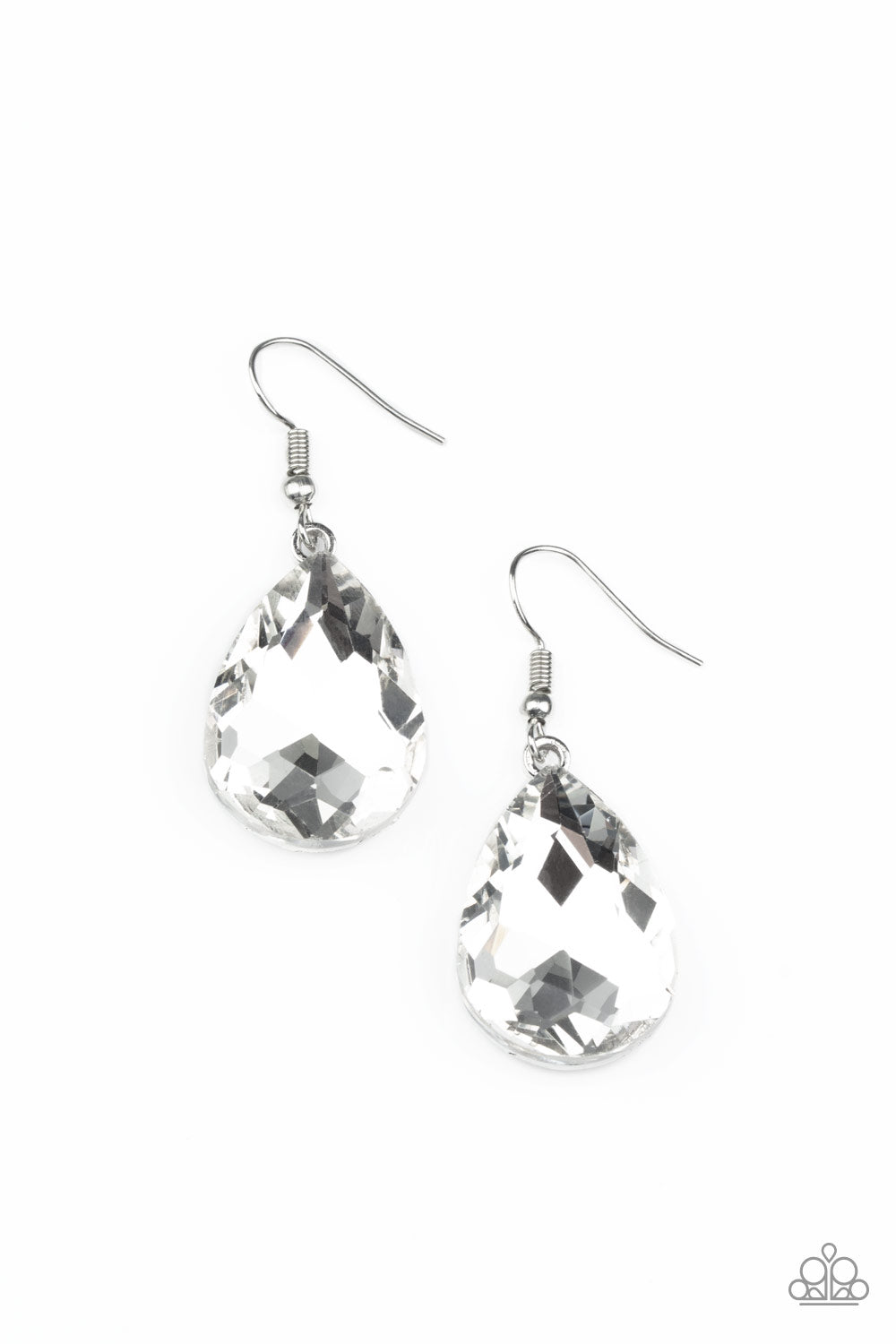 My Castle is Your Castle - White Glassy Gem Teardrop Earring Paparazzi E1503