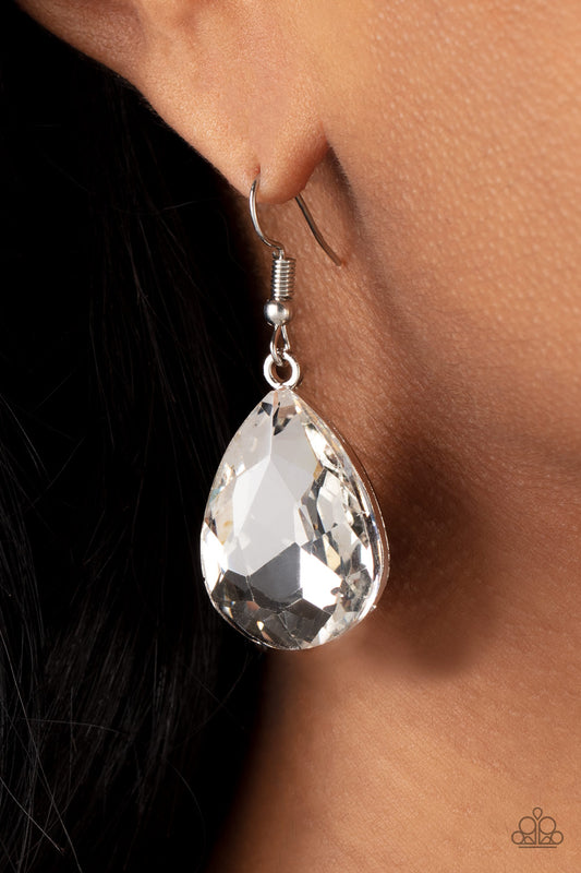 My Castle is Your Castle - White Glassy Gem Teardrop Earring Paparazzi E1503