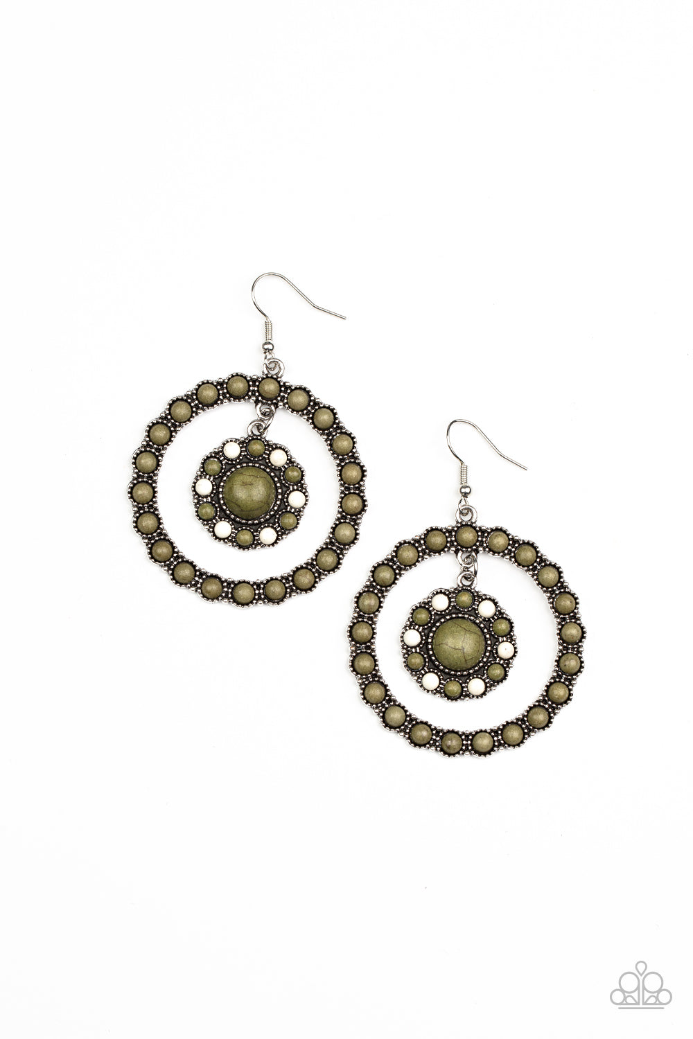 Saguaro Sanctuary - Green Olive & White Stone Santa Fe Style Earring Paparazzi E1181