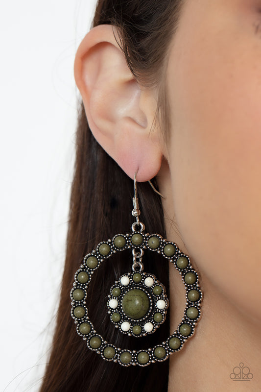 Saguaro Sanctuary - Green Olive & White Stone Santa Fe Style Earring Paparazzi E1181