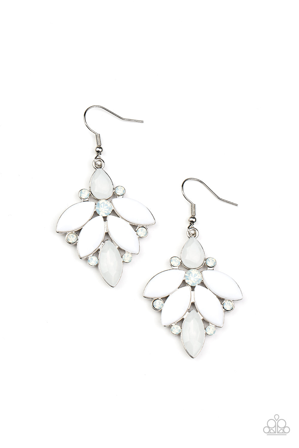 Fantasy Flair - White Opal Rhinestone And Glassy White Bead Earring Paparazzi