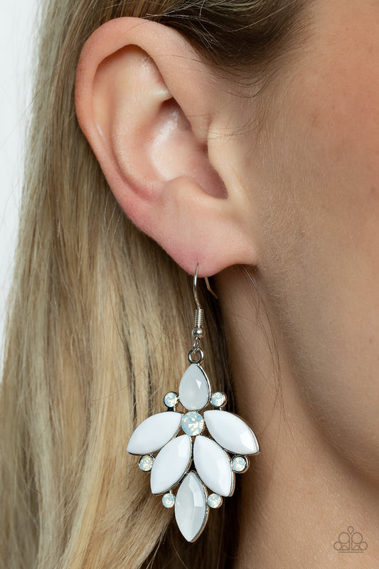 Fantasy Flair - White Opal Rhinestone And Glassy White Bead Earring Paparazzi