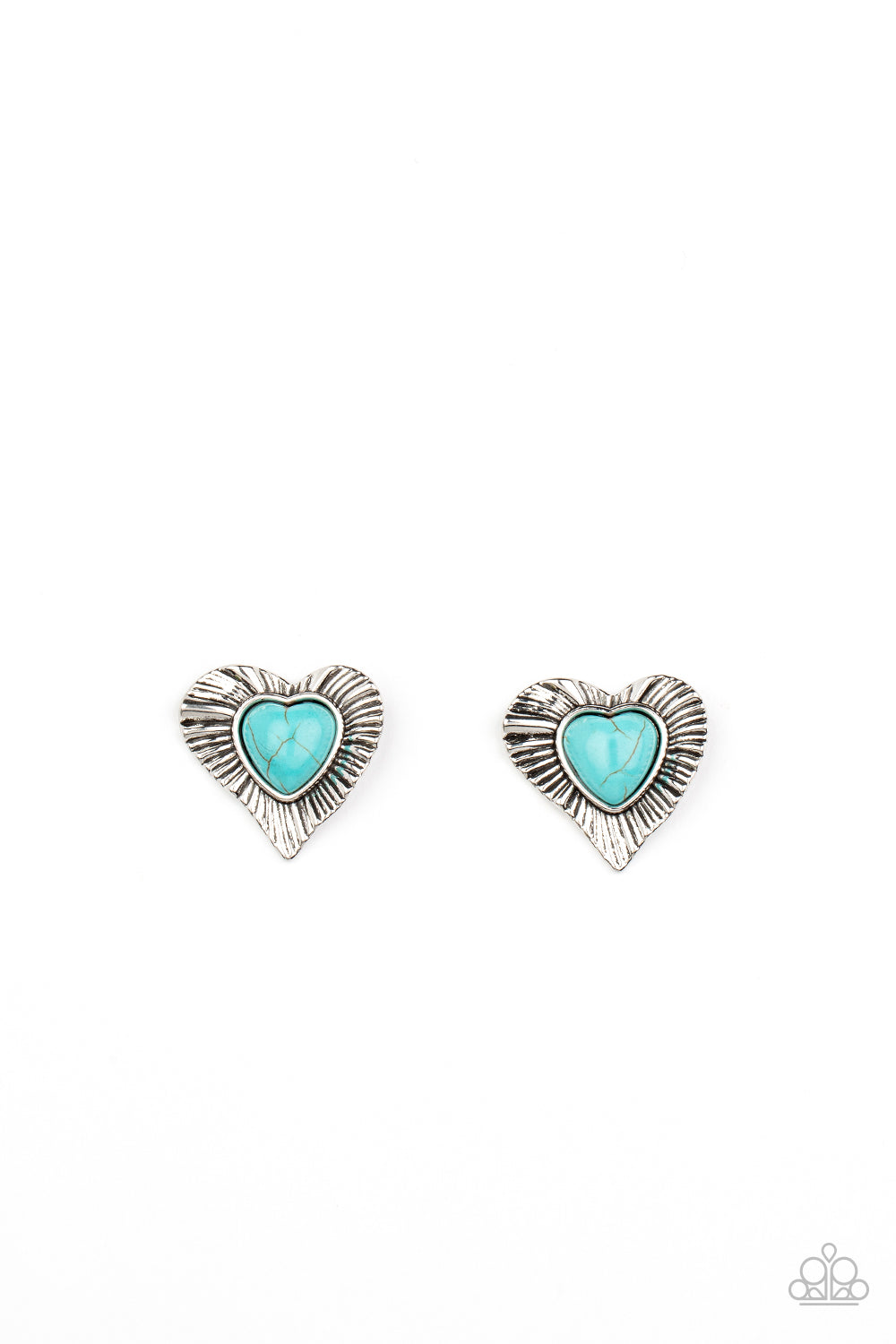 Rustic Romance - Blue Cracked Stone Silver Heart Earring Paparazzi E0529