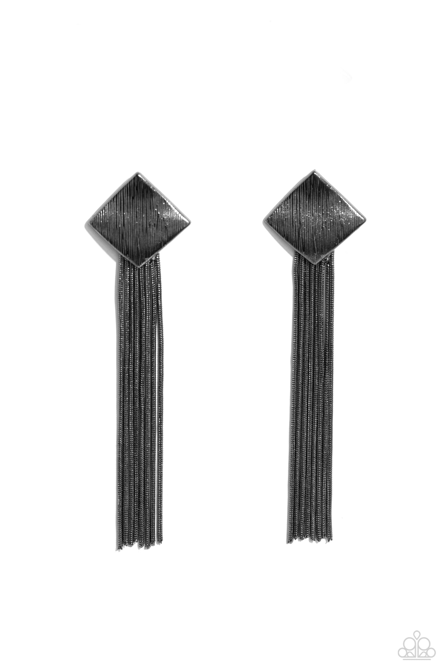 Experimental Elegance - Black Gunmetal Scratched Frame & Snake Chain Tassel Earring Paparazzi E1839