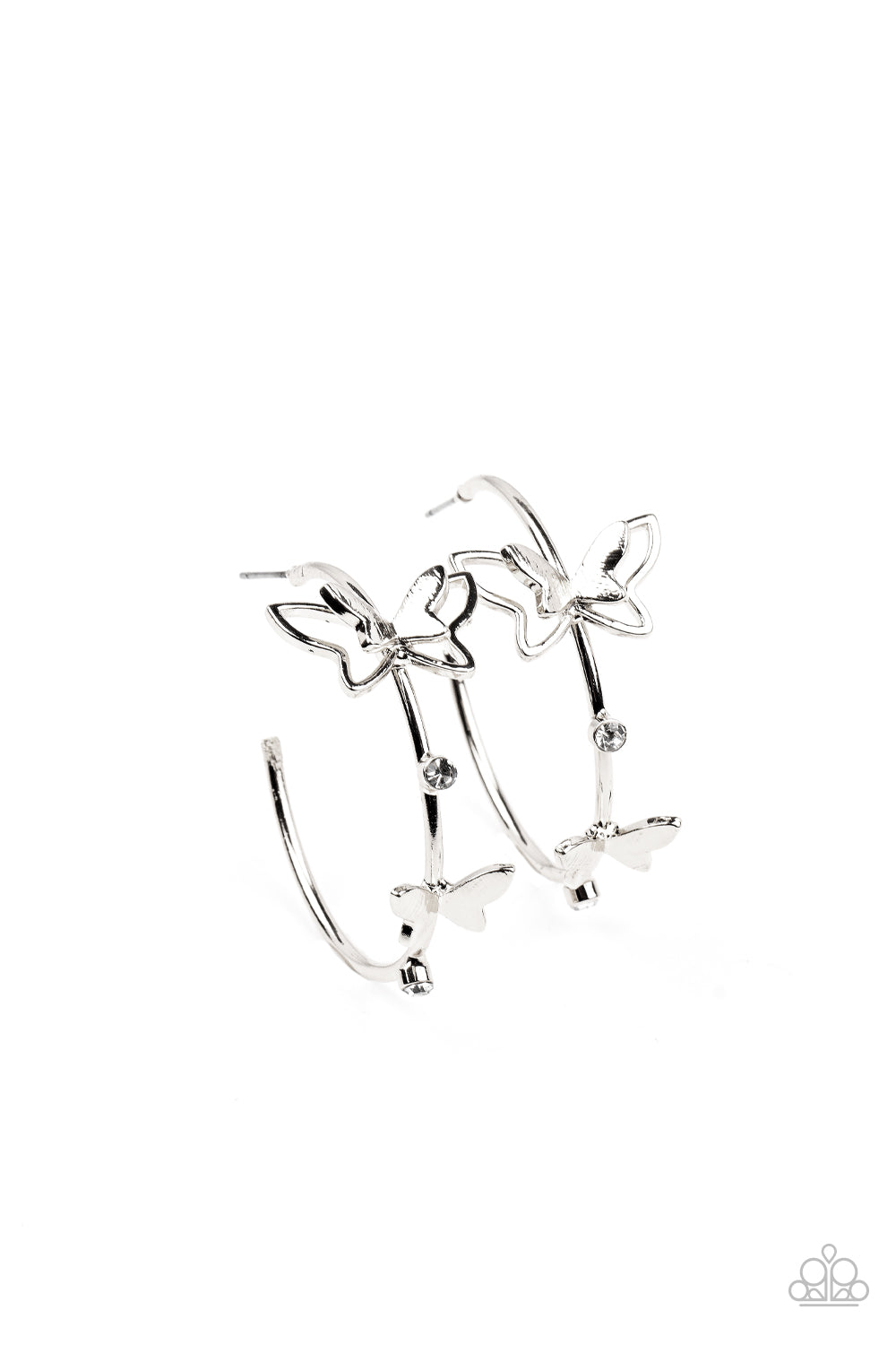 Full Out Flutter - White Butterfly Hoop Earring Paparazzi E0482