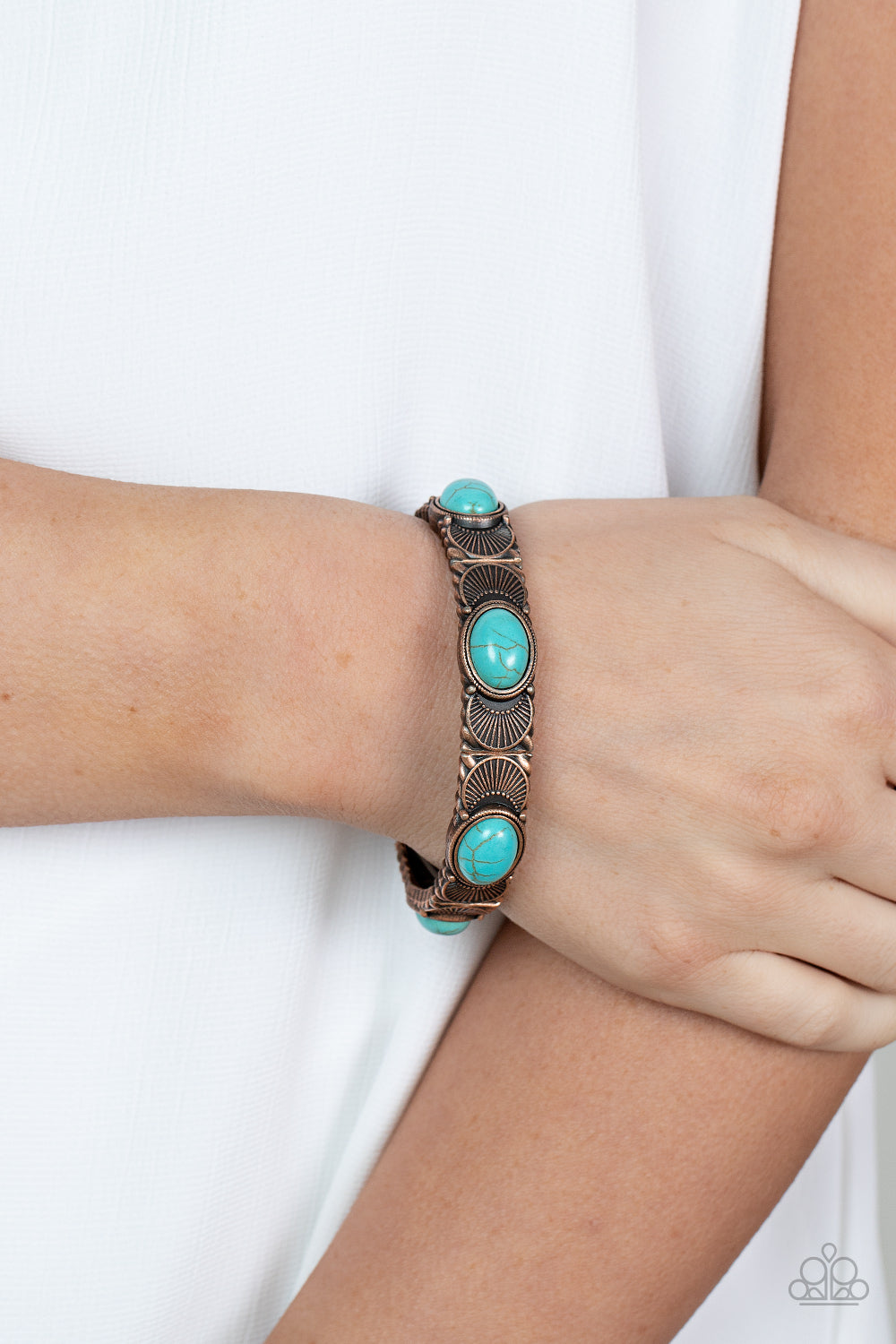 Desert Skyline - Copper & Turquoise Stone Stretch Bracelet Paparazzi B1035