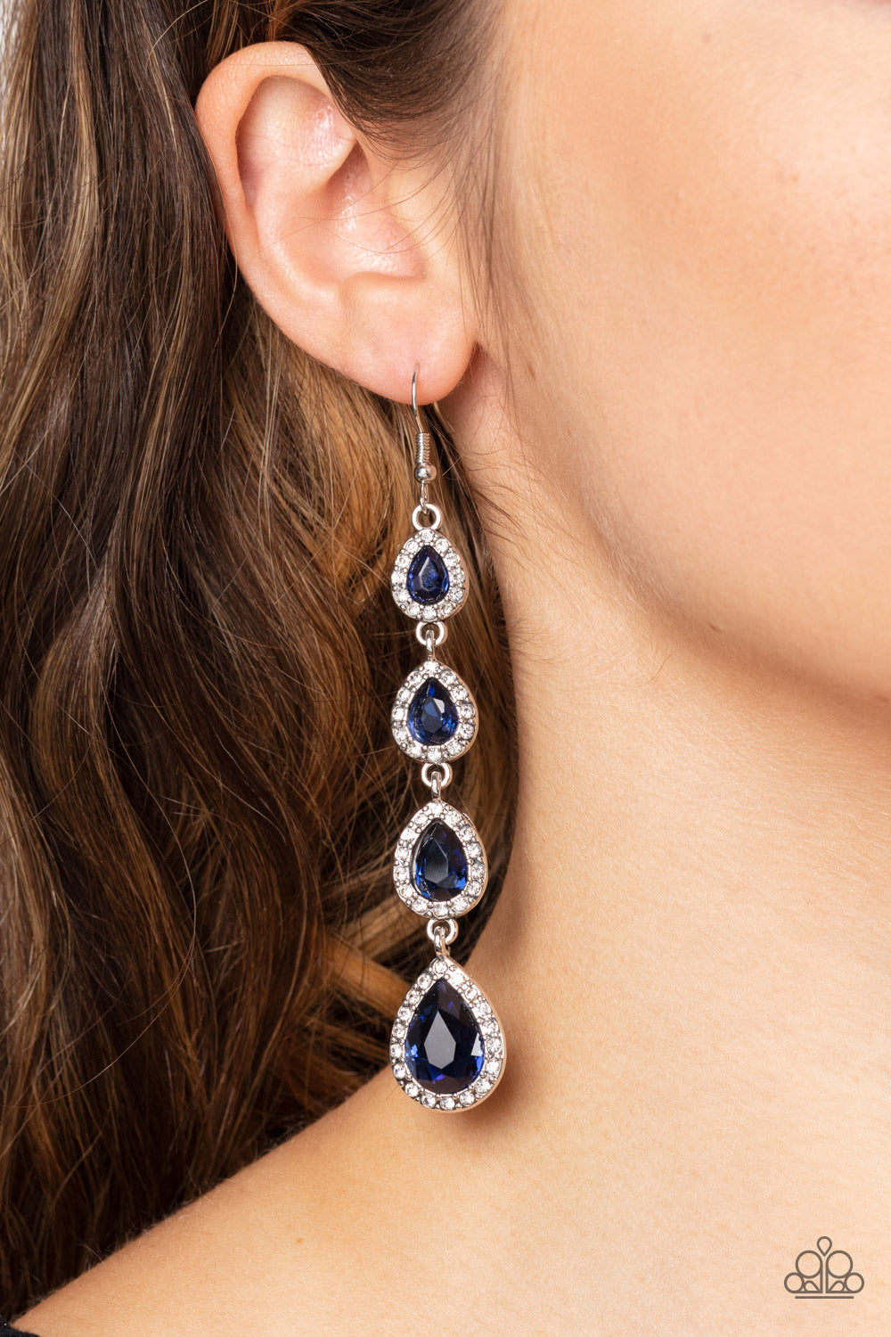 Confidently Classy - Blue Teardrop And White Rhinestone Earring Paparazzi E0956