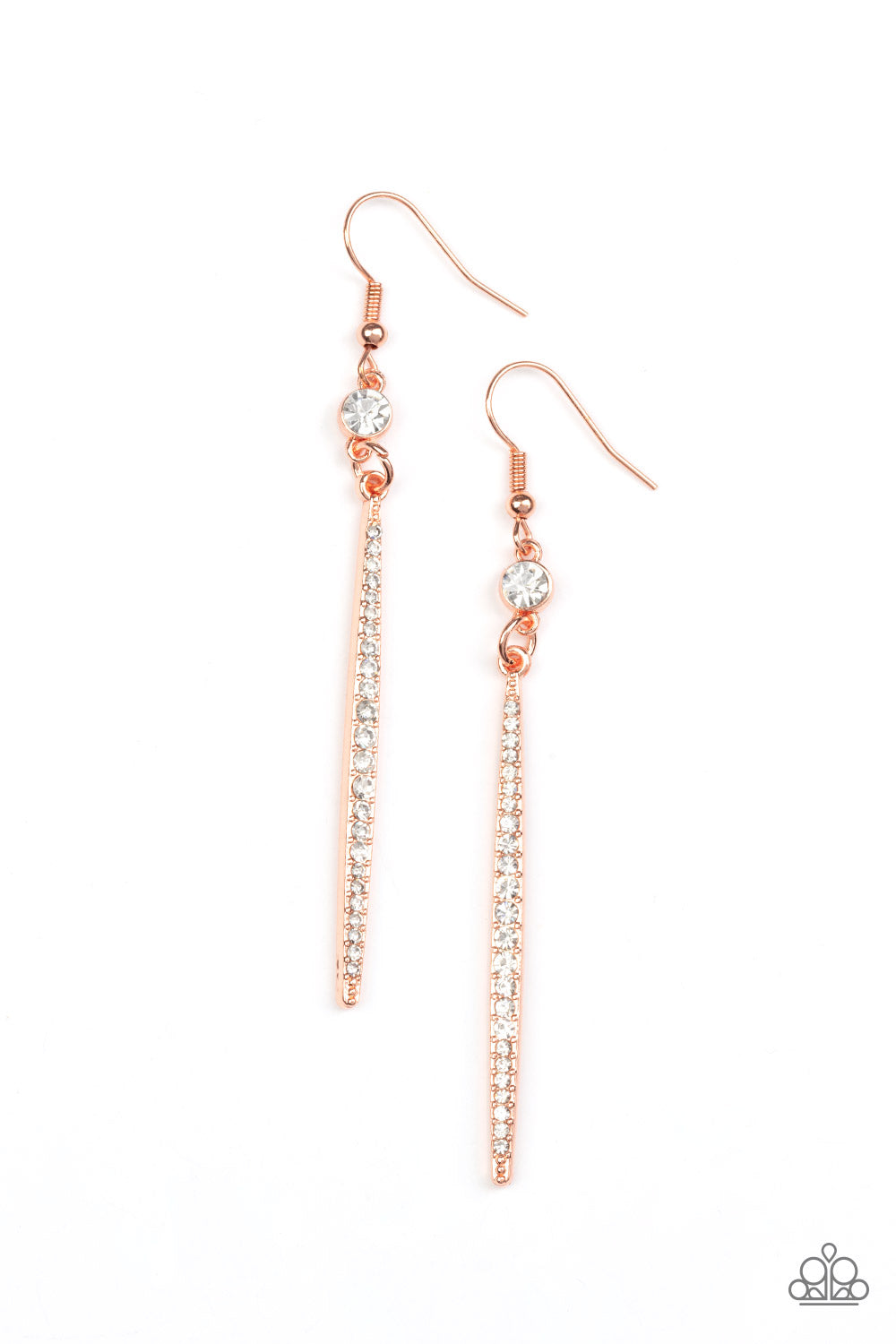 Skyscraping Shimmer - Copper Rhinestone Earring Paparazzi E0345