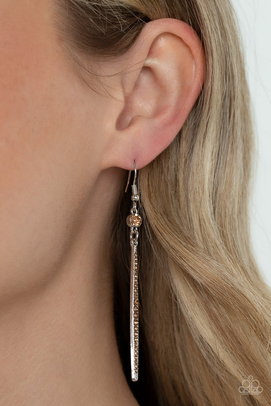 Skyscraping Shimmer - Brown Rhinestone Earring Paparazzi E0577