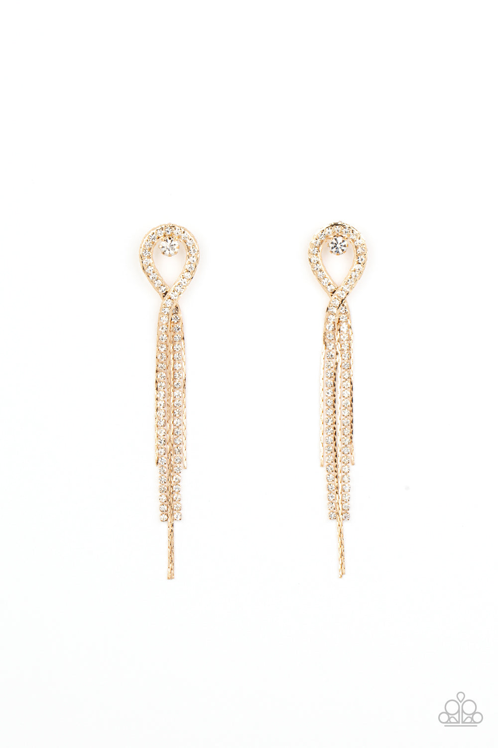 Luxury Lasso - Gold Lasso White Rhinestone Post Earring Paparazzi E1073