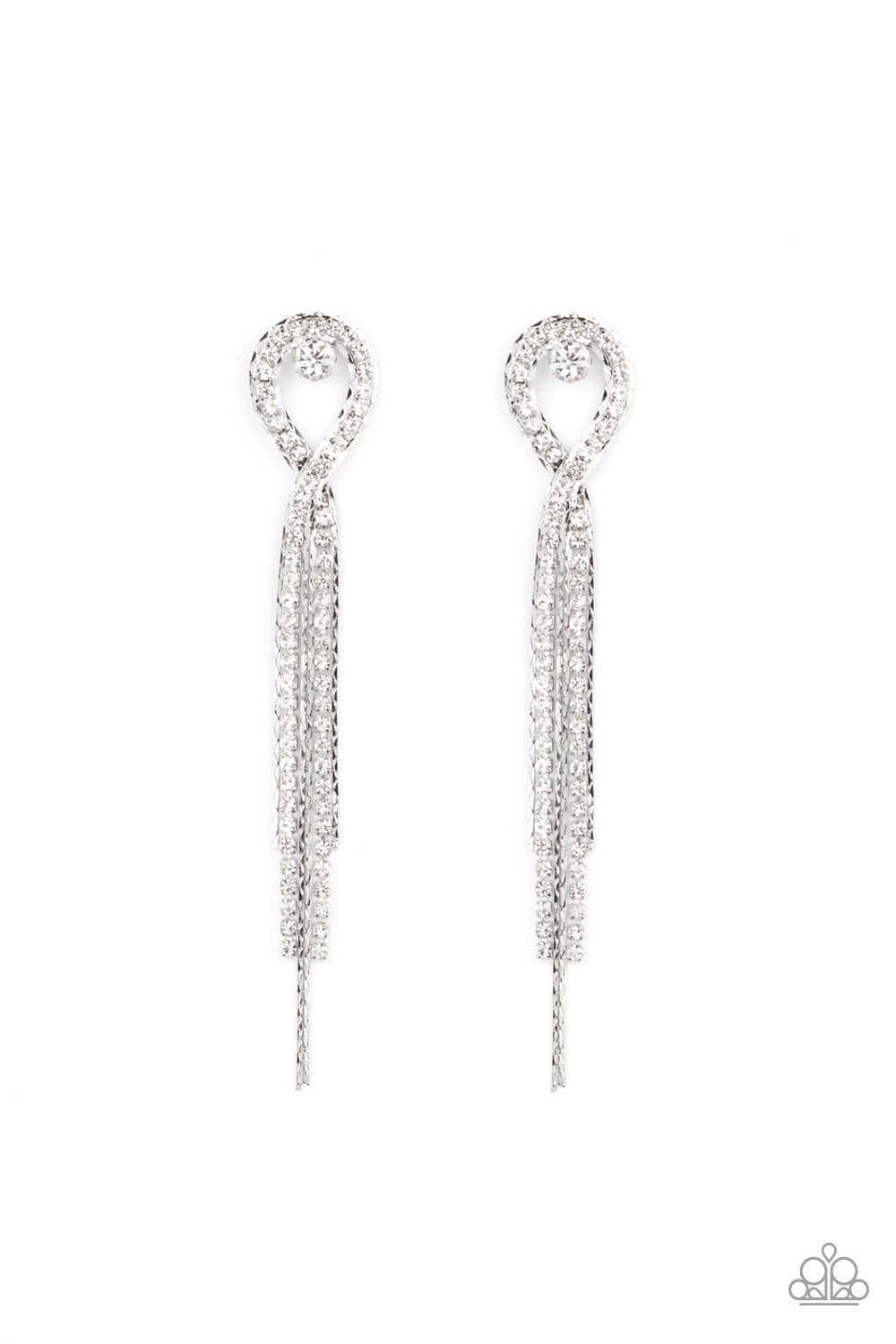 Luxury Lasso - White Rhinestone Tassel Post Earring Paparazzi E0918