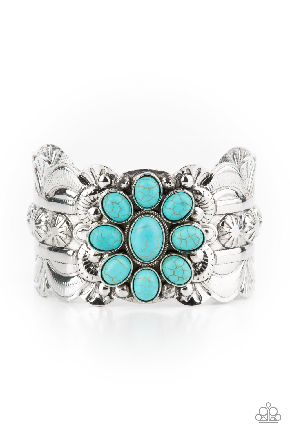 Southern Eden - Blue Cracked Stone Cuff Bracelet Paparazzi B0445