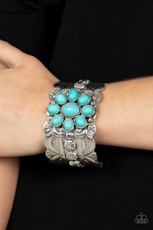 Southern Eden - Blue Cracked Stone Cuff Bracelet Paparazzi B0445