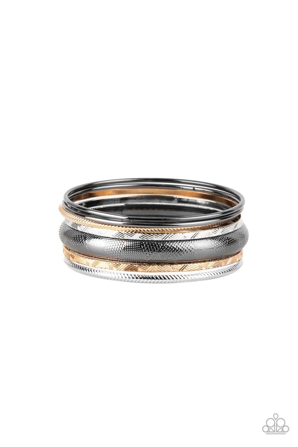 Stackable Stunner - Multi Metal Silver, Gunmetal, & Gold Bangle Bracelet Paparazzi B1690