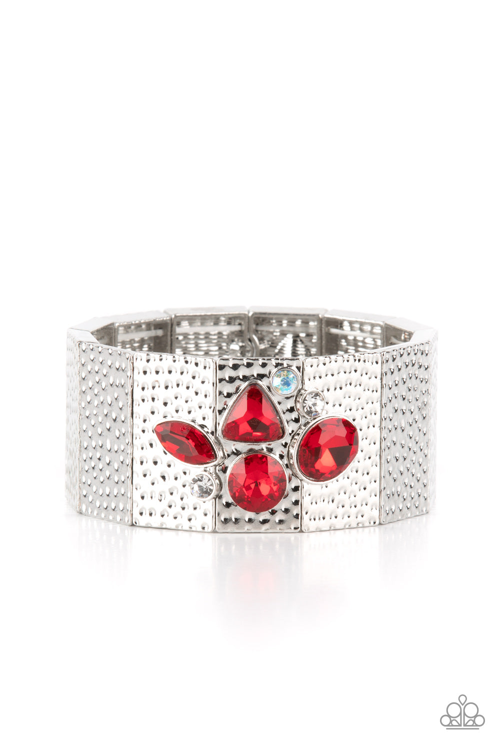 Flickering Fortune - Red Rhinestone Silver Stretch Bracelet Paparazzi B0246