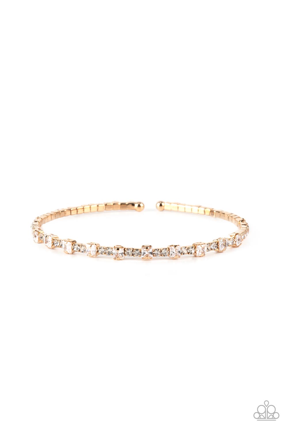 Timelessly Tiny - Gold Rhinestone Cuff Bracelet Paparazzi B0469