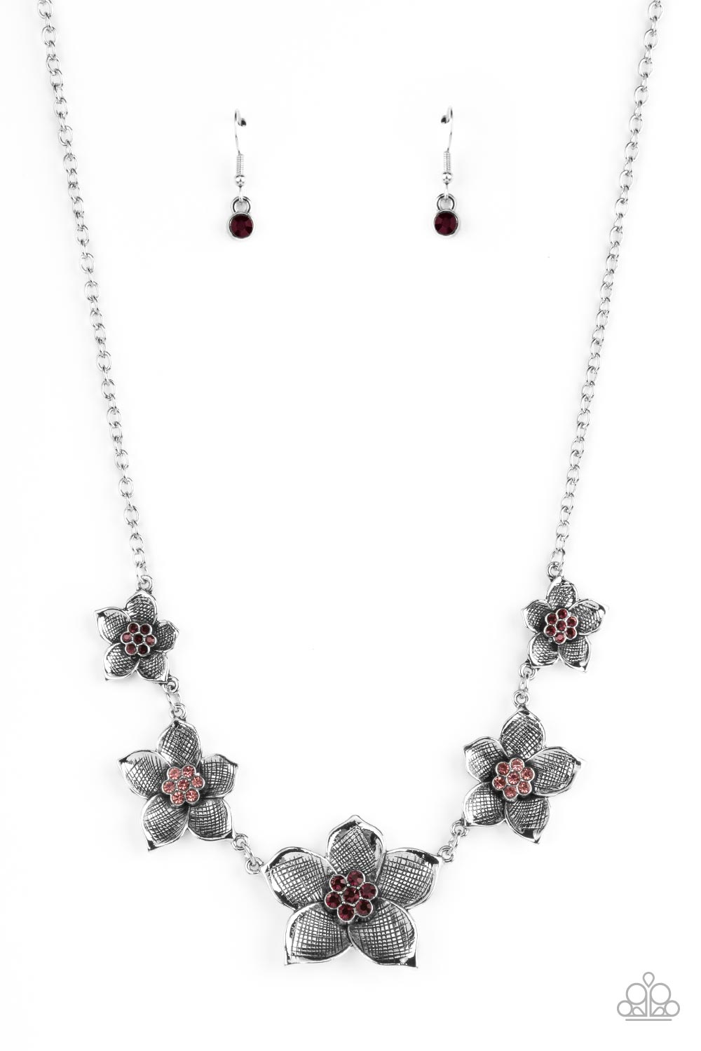 Wallflower Wonderland - Purple Rhinestone Silver Flower Necklace Paparazzi N0863