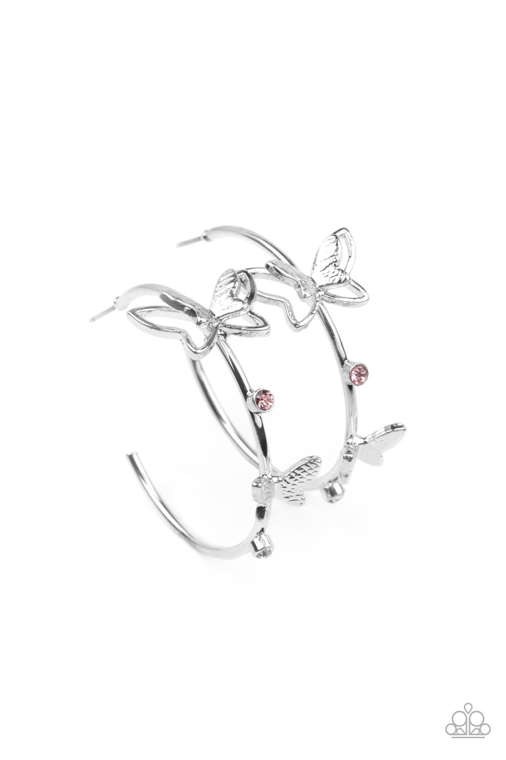 Full Out Flutter - Pink Butterfly Hoop Earring Paparazzi E0535