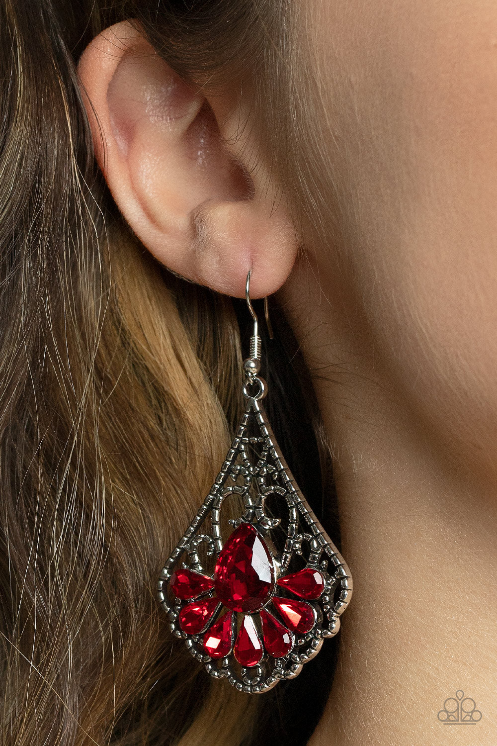 Exemplary Elegance - Red Fiery Teardrop Rhinestone Earring Paparazzi E1090