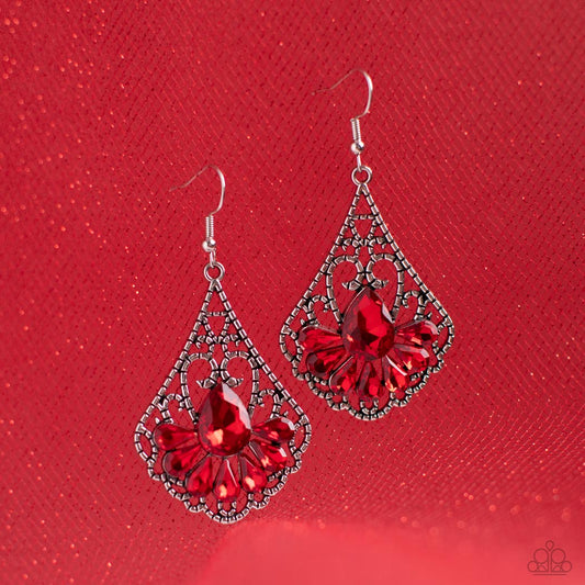 Exemplary Elegance - Red Fiery Teardrop Rhinestone Earring Paparazzi E1090