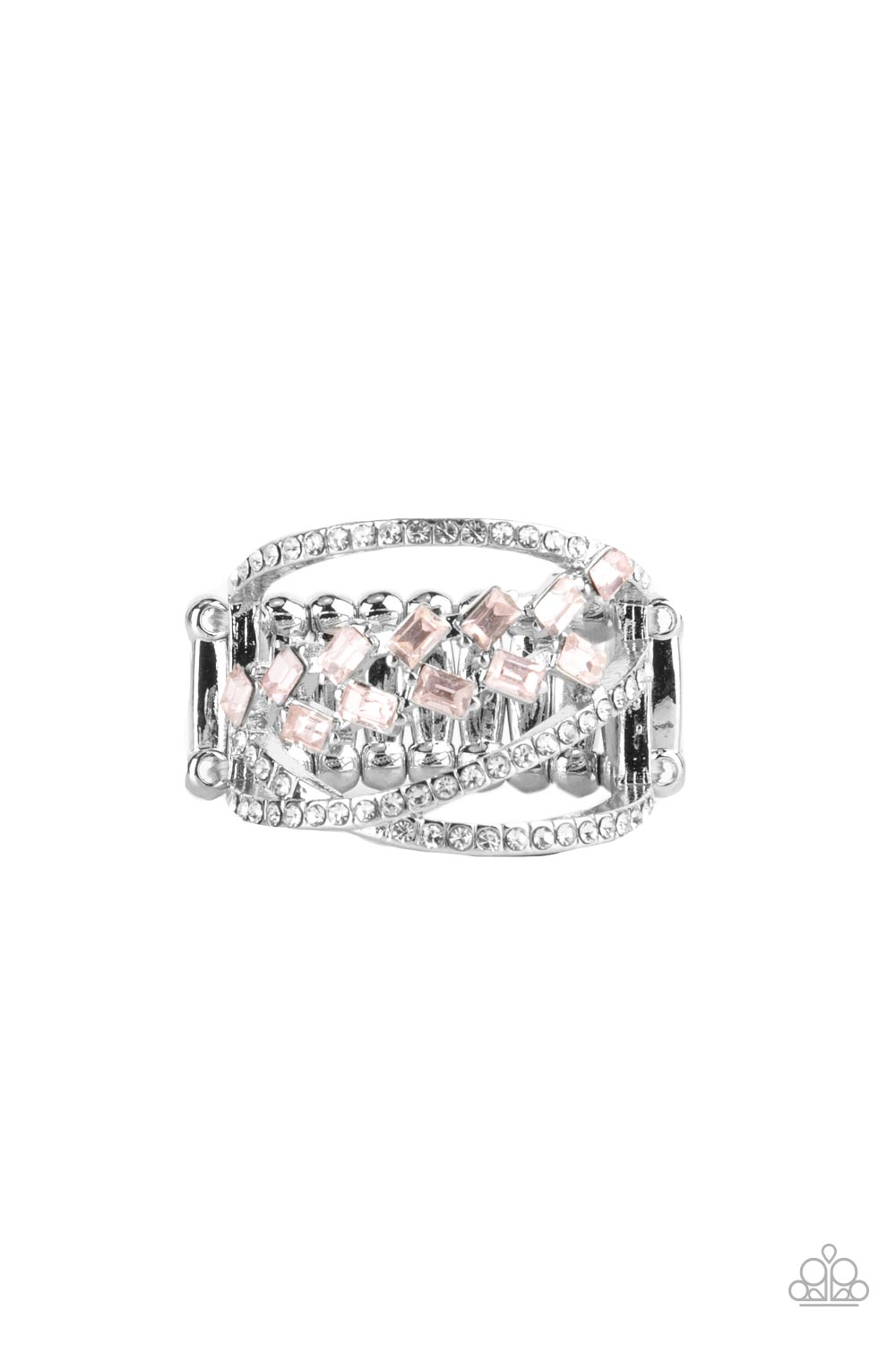 Lavishly Luminary - Pink Emerald Cut Gem & White Rhinestone Ring Paparazzi R0539