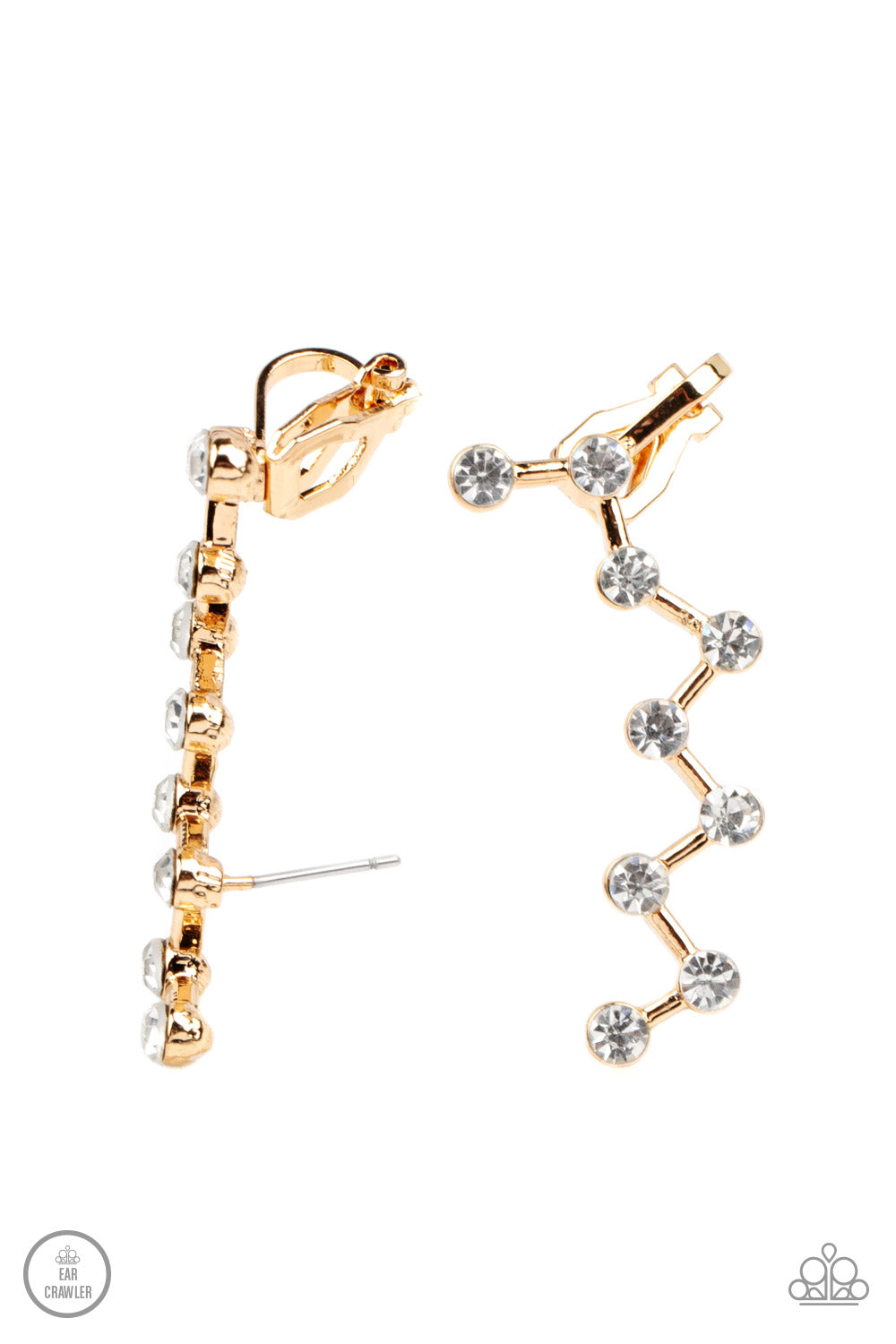 Clamoring Constellations - Gold & White Rhinestone Ear Crawler Earring Paparazzi E1190