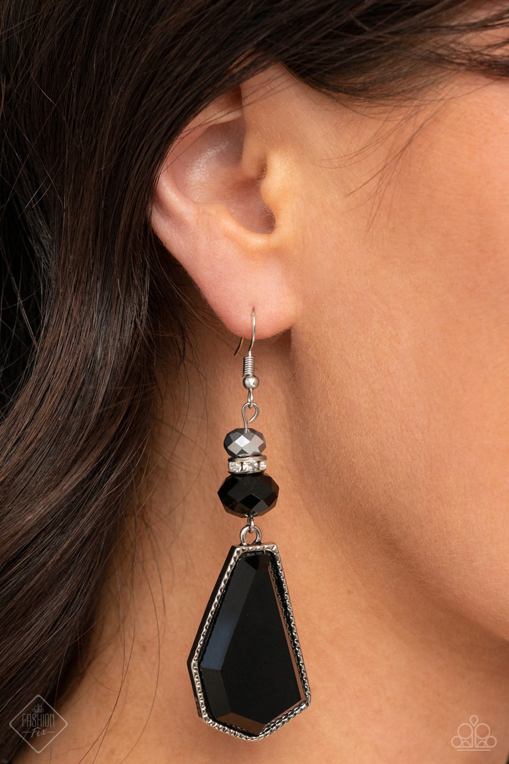 Defaced Dimension - Black Earring January 2022 Fashion Fix Paparazzi E0407