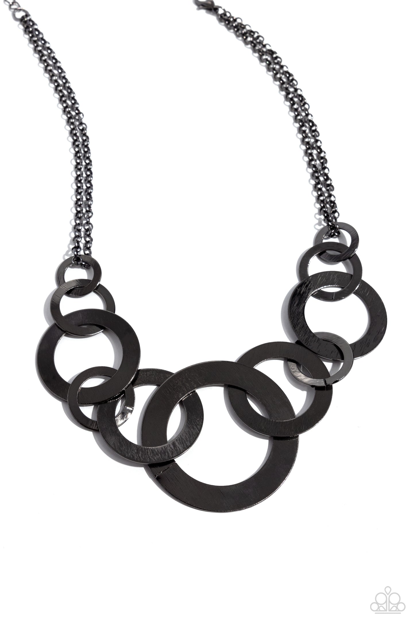 Uptown Links - Black Shiny Gunmetal Linked Ring Necklace Paparazzi N2153