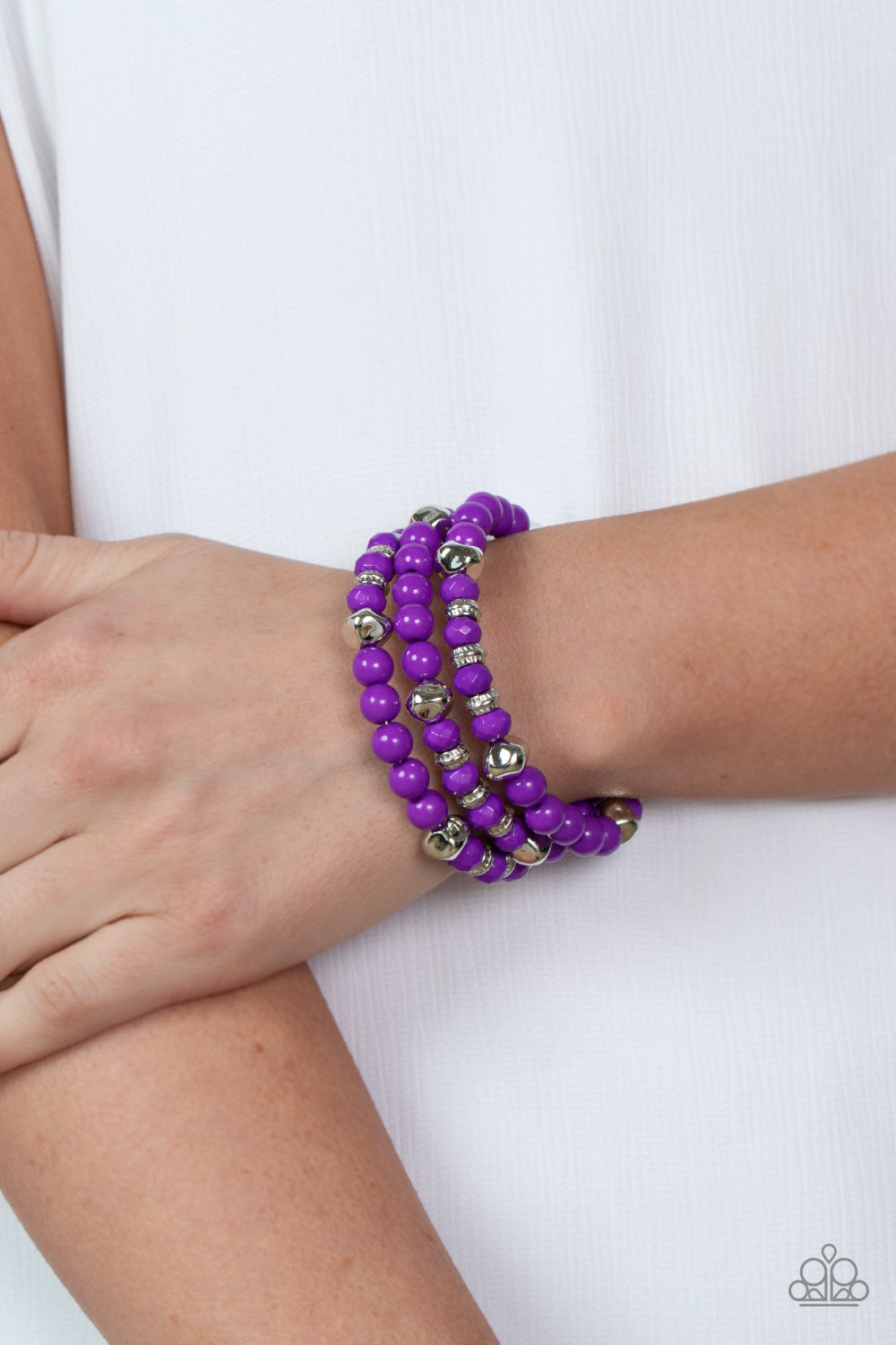Vibrant Verve - Purple And Silver Bead Coil Bracelet Paparazzi B0569
