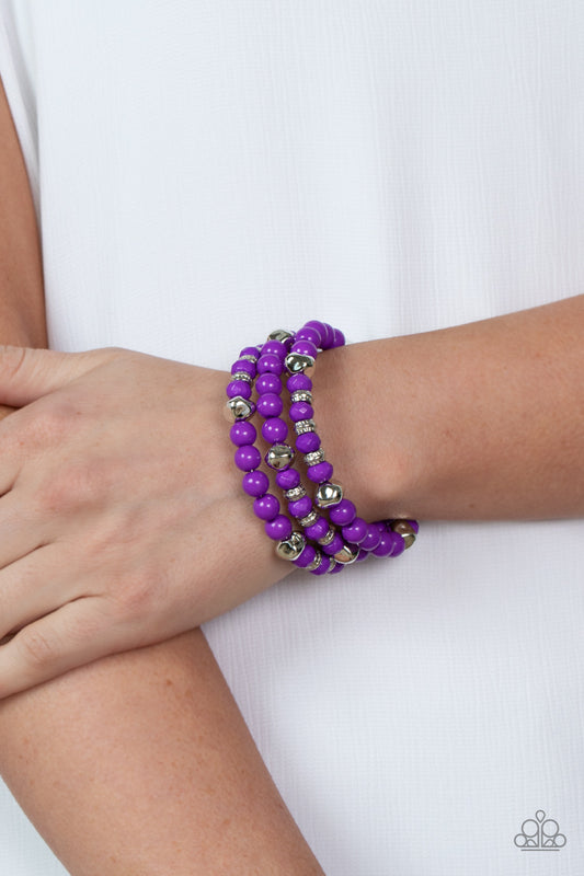 Vibrant Verve - Purple And Silver Bead Coil Bracelet Paparazzi B0569