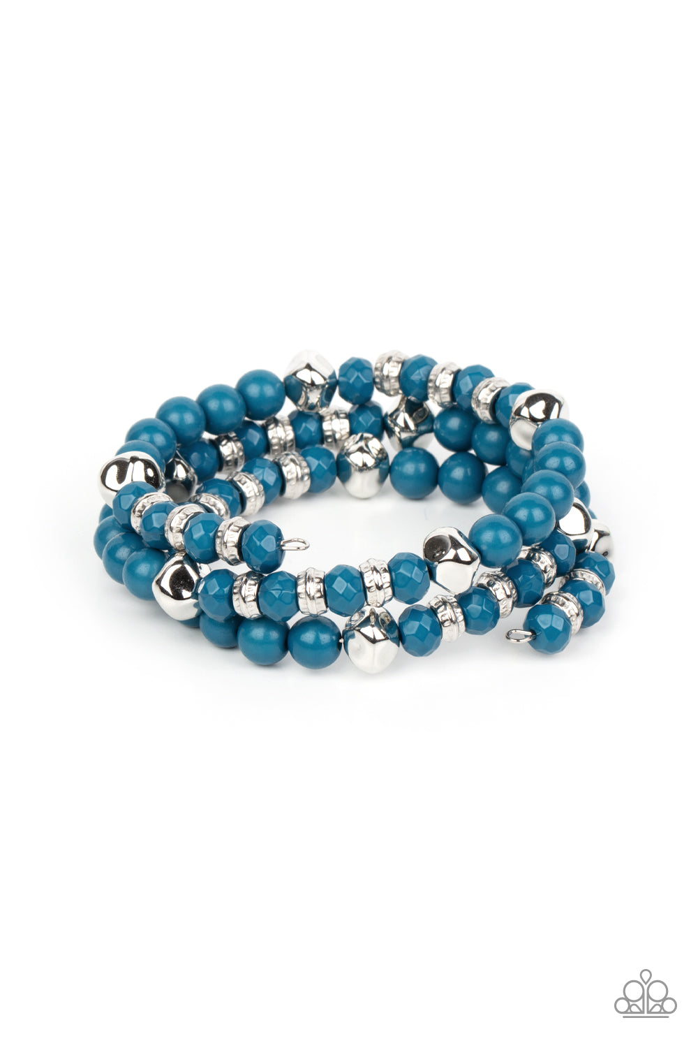 Vibrant Verve - Blue And Silver Bead Coil Bracelet Paparazzi B0604