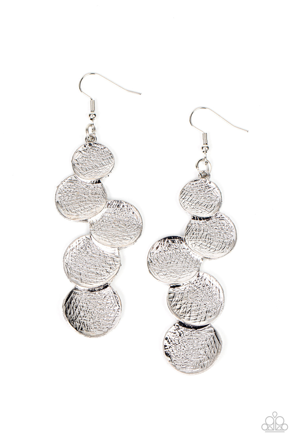 Token Gesture - Silver Edgy Shimmer Beveled Disc Earring Paparazzi E1180