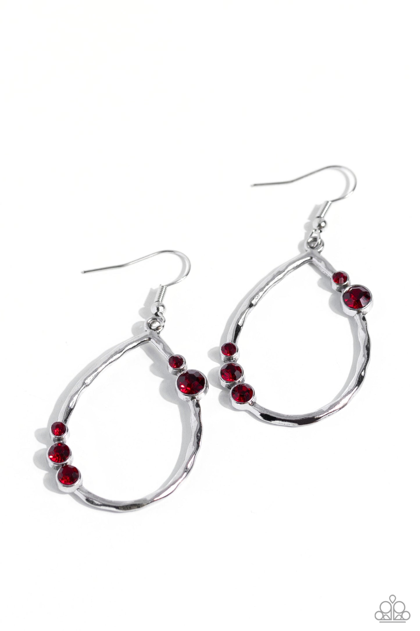 Shop Till You DROPLET - Red Eiery Rhinestone Silver Teardrop Earring Paparazzi E1236