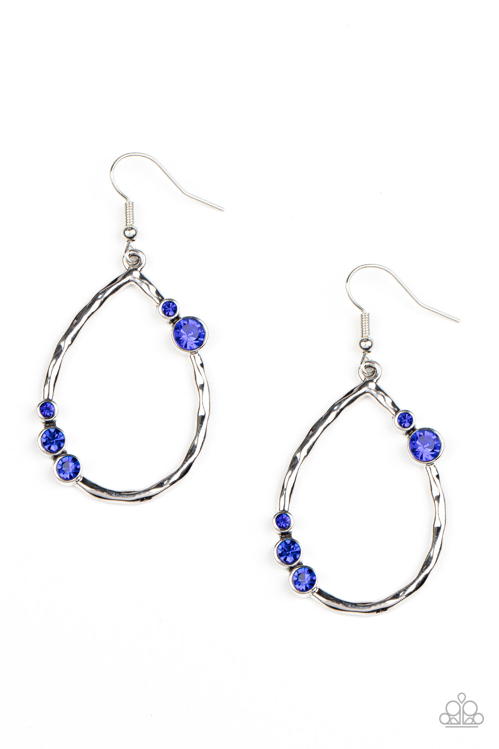 Shop Till You DROPLET - Blue Rhinestone Hammered Teardrop Earring Paparazzi E1841